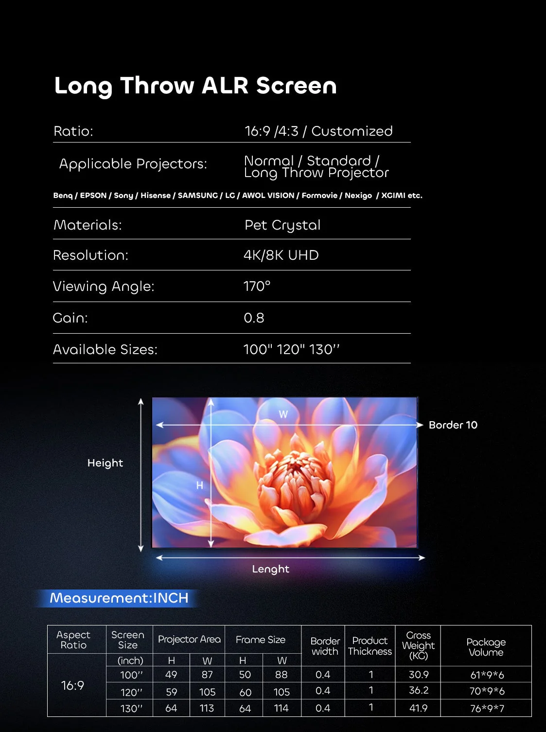 100"-130" NothingProjector Lenticular 4K ALR Projector Screen for Long/Standard Throw Projectors - Image 15