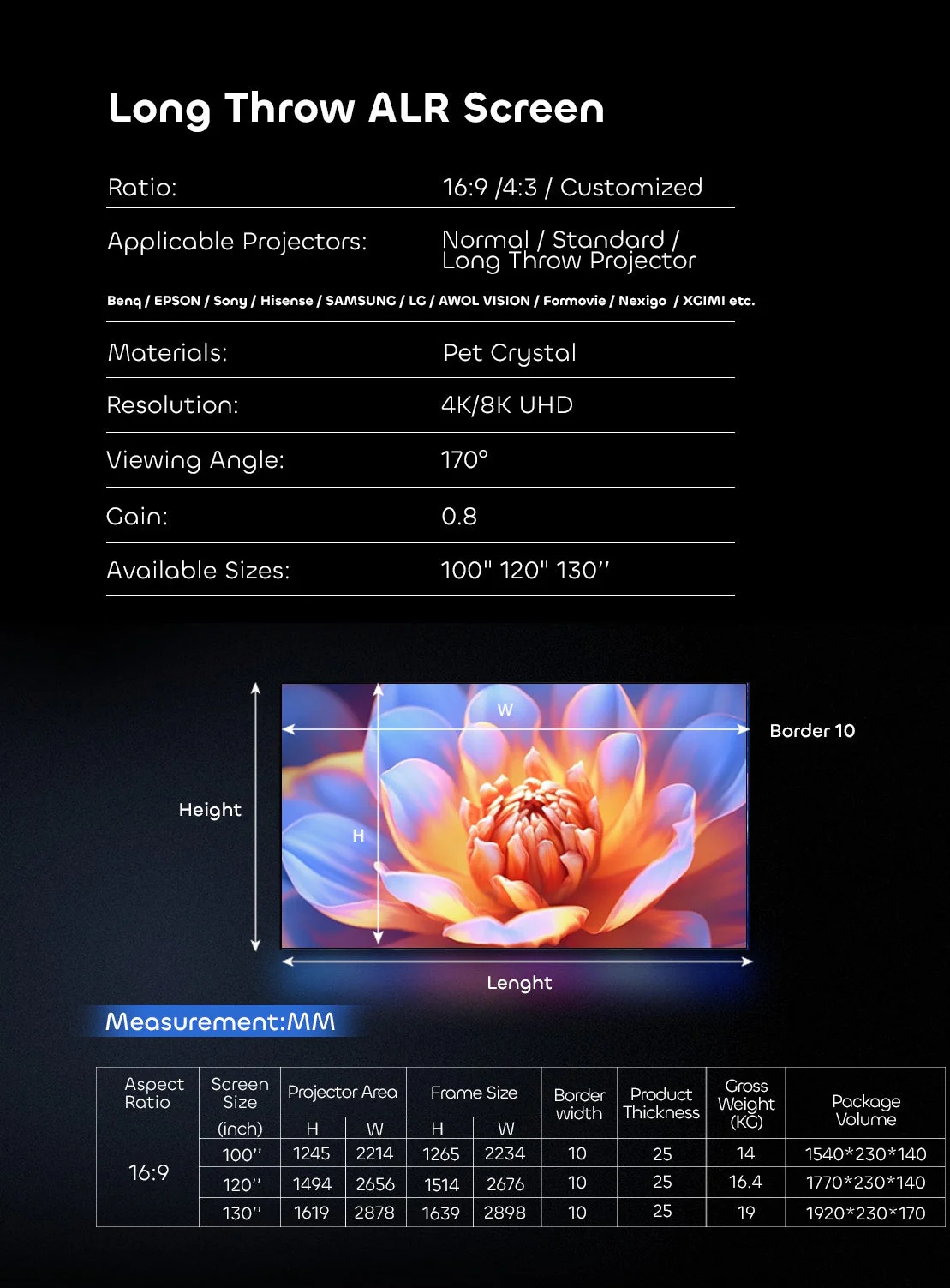 100"-130" NothingProjector Lenticular 4K ALR Projector Screen for Long/Standard Throw Projectors - Image 16