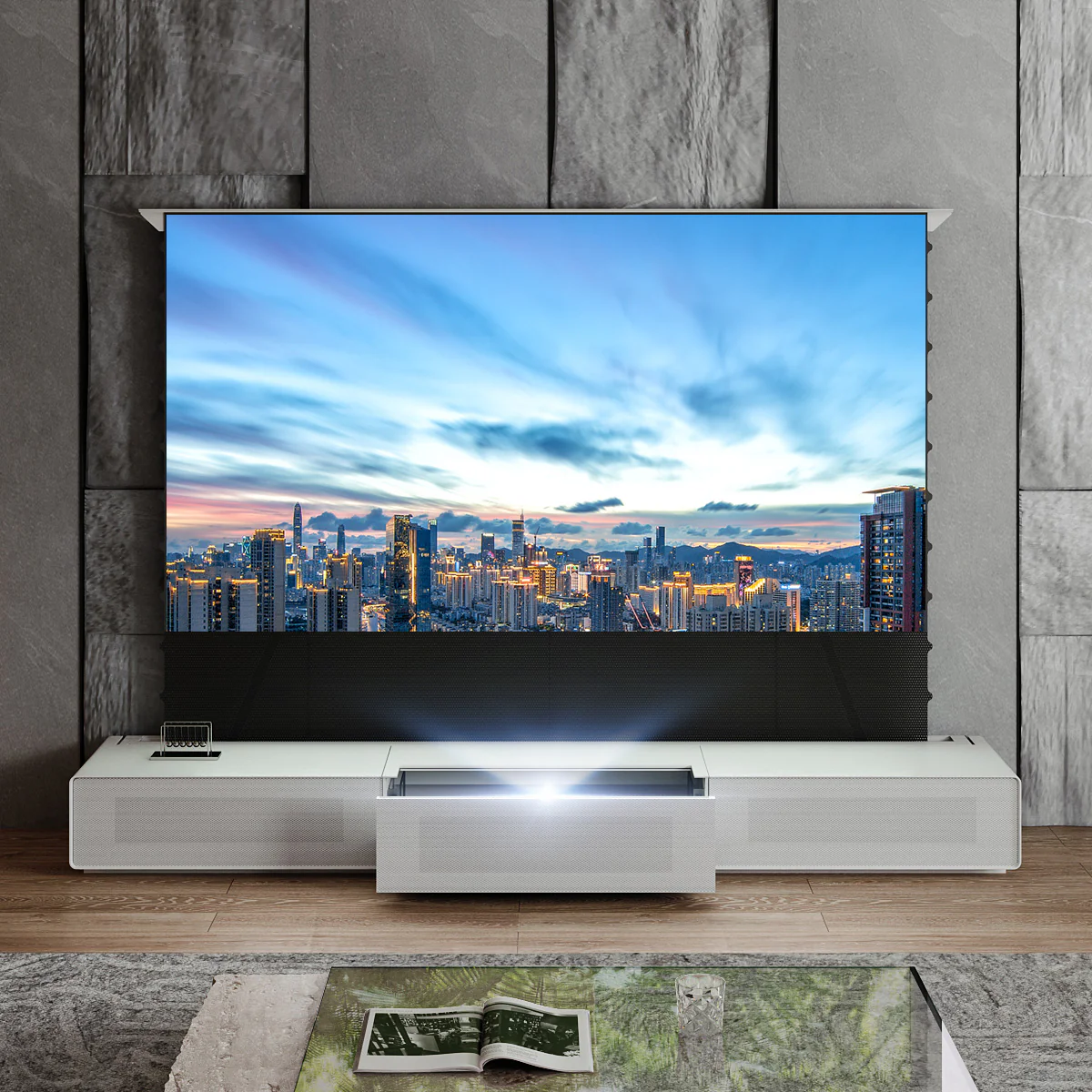 Shore Fully-Assembled Modern Matte TV Stand for UST Projector - Image 16