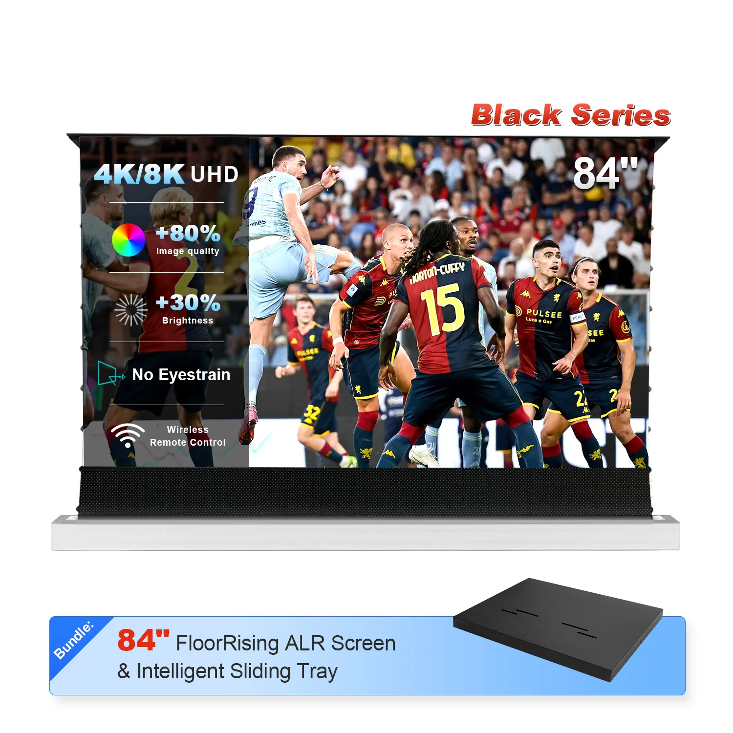 84"-130" NP Black Series 95% ALR Motorized Floor Rising Screen + Intelligent Sliding Tray (Bundle) - Image 13