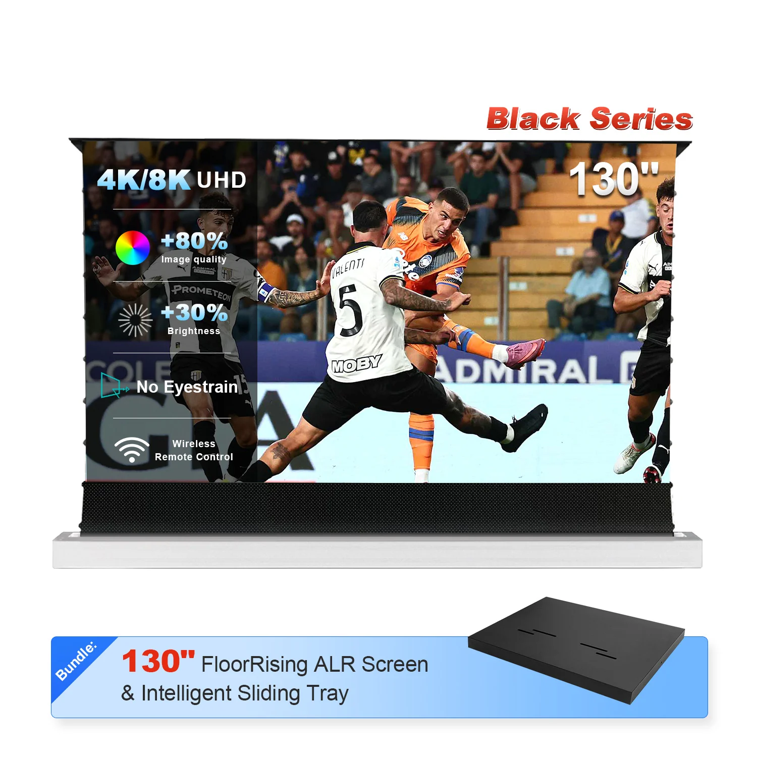 84"-130" NP Black Series 95% ALR Motorized Floor Rising Screen + Intelligent Sliding Tray (Bundle) - Image 14