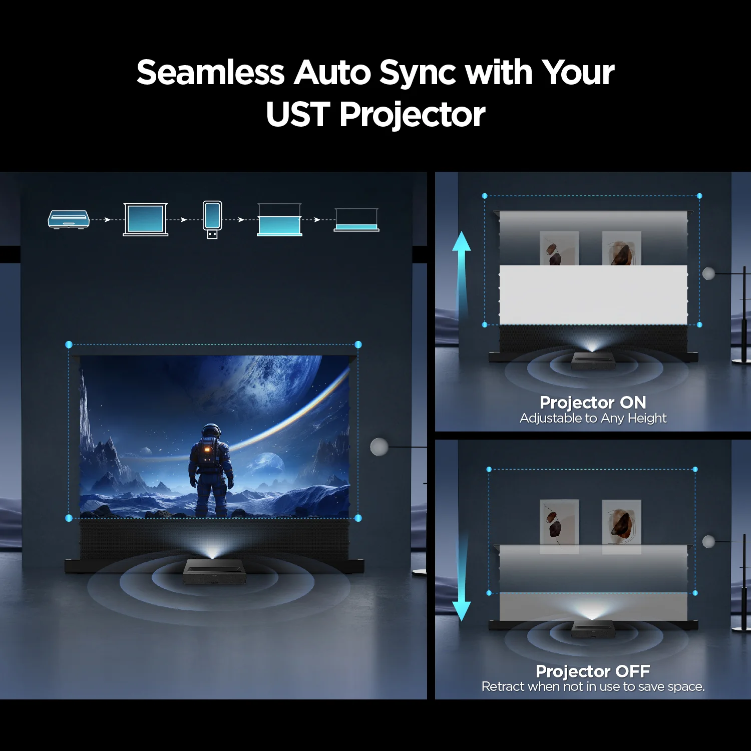 84''-130'' NothingProjector Black Series 95% ALR Motorized Floor Rising Screen For Ultra Short Throw Projector - Image 4