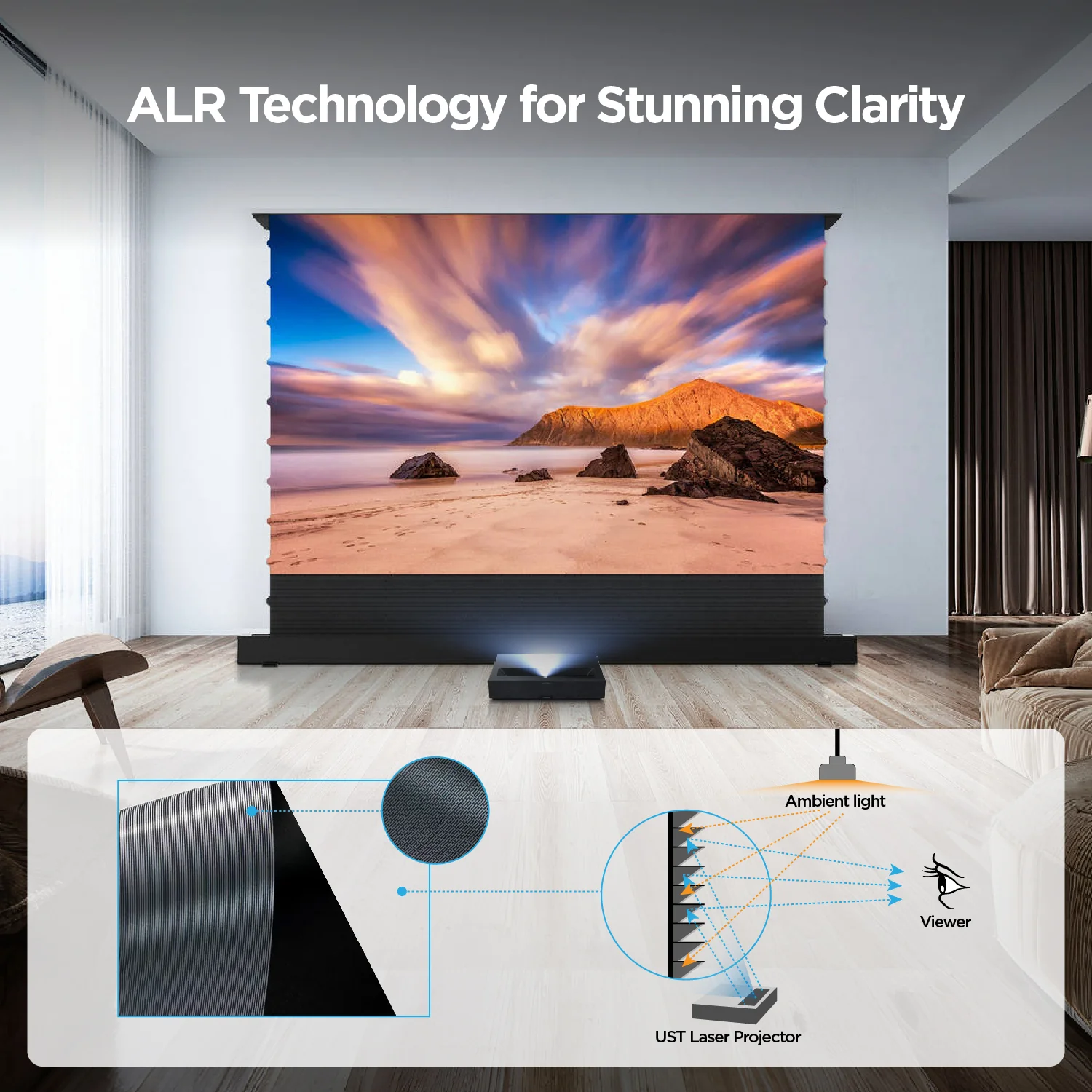 84''-130'' NothingProjector Black Series 95% ALR Motorized Floor Rising Screen For Ultra Short Throw Projector - Image 10