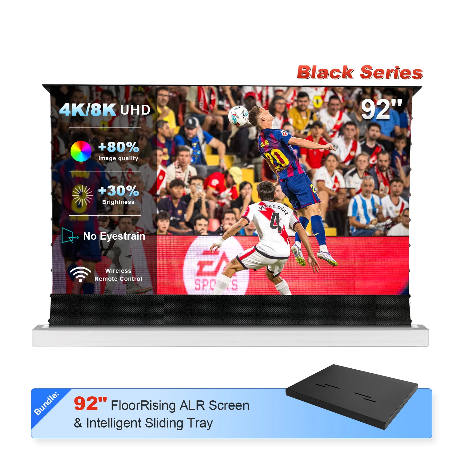 84"-130" NP Black Series 95% ALR Motorized Floor Rising Screen + Intelligent Sliding Tray (Bundle) - Image 3