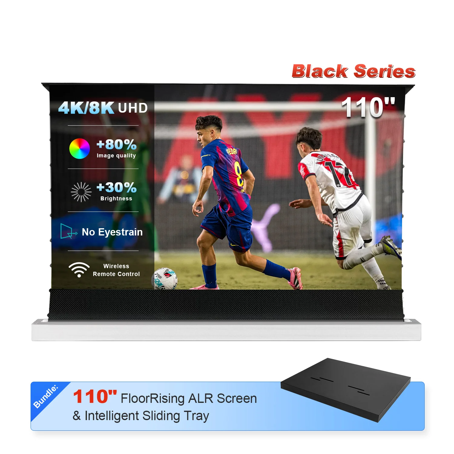 84"-130" NP Black Series 95% ALR Motorized Floor Rising Screen + Intelligent Sliding Tray (Bundle) - Image 5