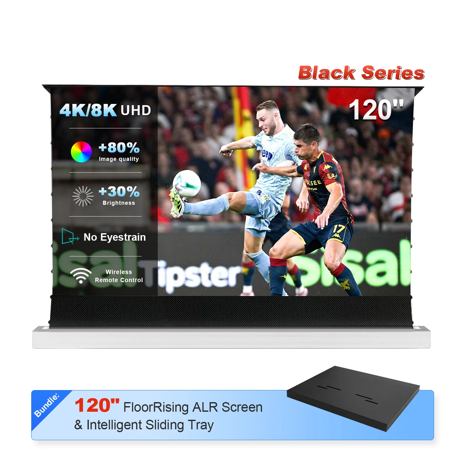 84"-130" NP Black Series 95% ALR Motorized Floor Rising Screen + Intelligent Sliding Tray (Bundle) - Image 6