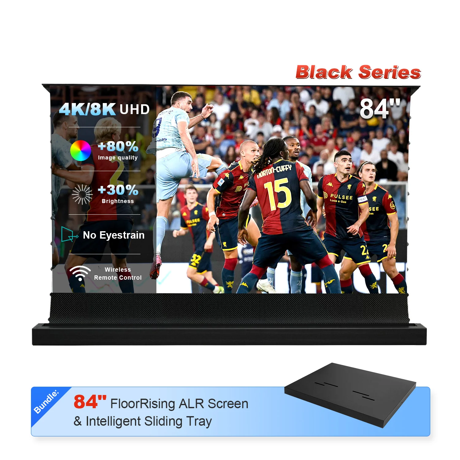 84"-130" NP Black Series 95% ALR Motorized Floor Rising Screen + Intelligent Sliding Tray (Bundle) - Image 7