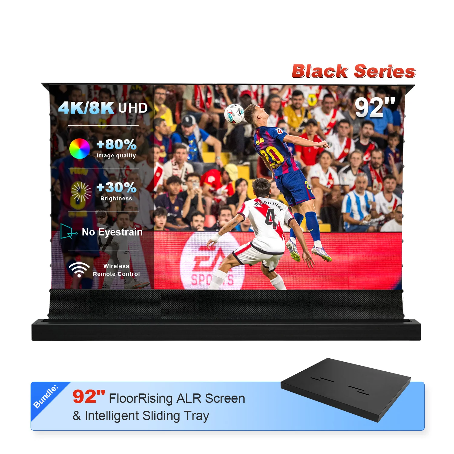 84"-130" NP Black Series 95% ALR Motorized Floor Rising Screen + Intelligent Sliding Tray (Bundle) - Image 8