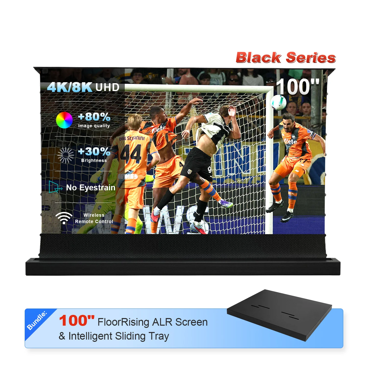 84"-130" NP Black Series 95% ALR Motorized Floor Rising Screen + Intelligent Sliding Tray (Bundle) - Image 9