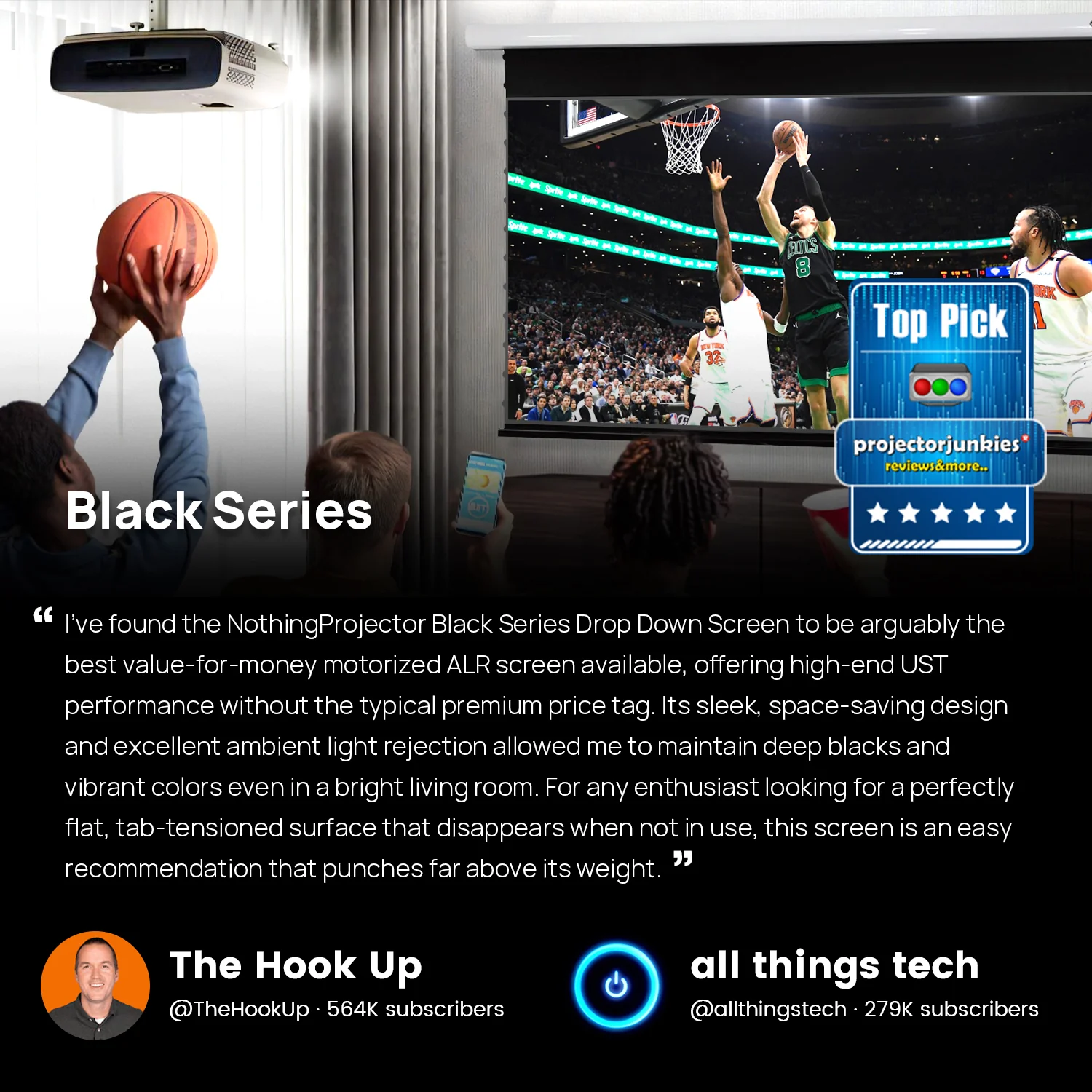 NothingProjector Black Series Slimline Motorized Tension Drop Down 95% ALR Projector Screen - Image 11