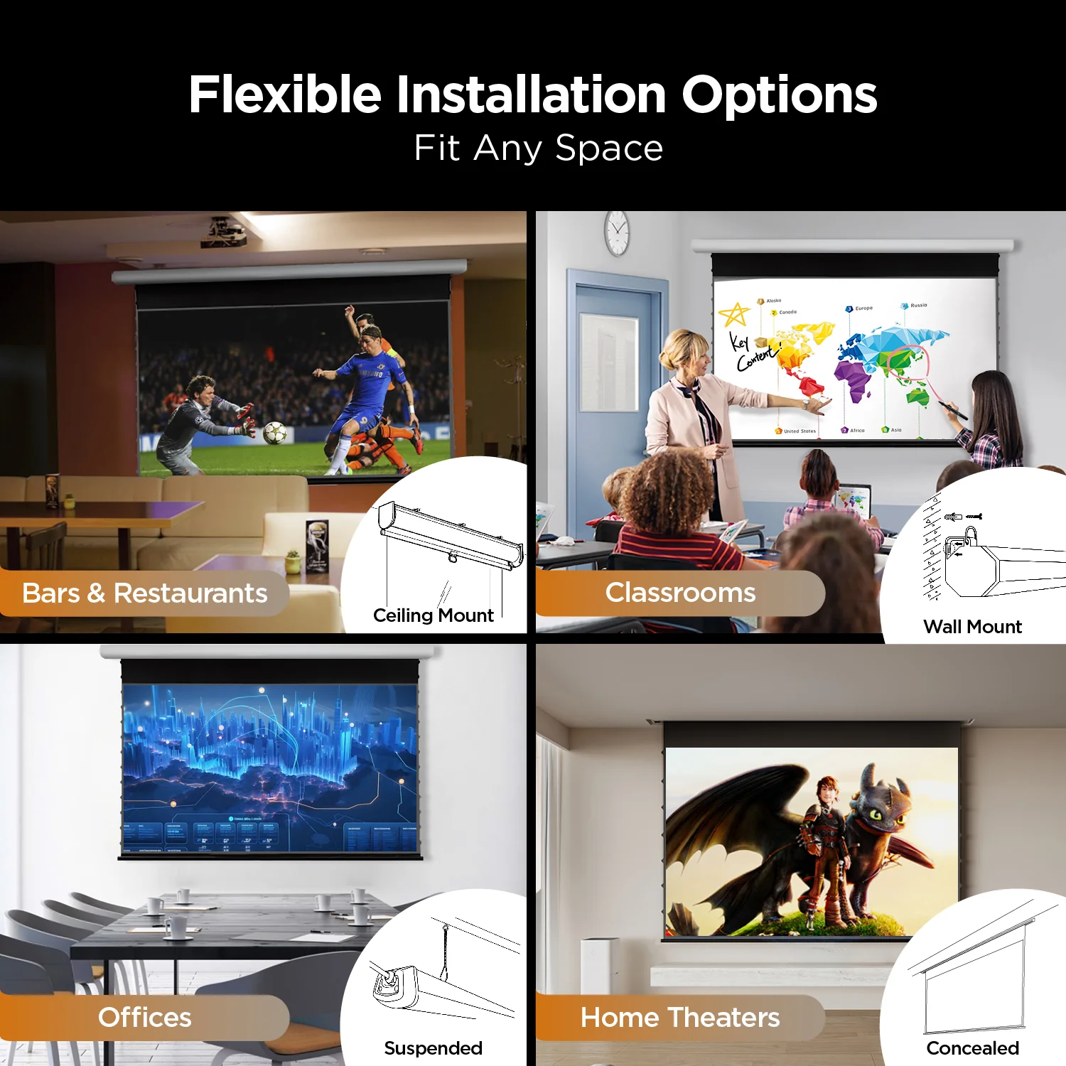 NothingProjector Black Series Slimline Motorized Tension Drop Down 95% ALR Projector Screen - Image 16