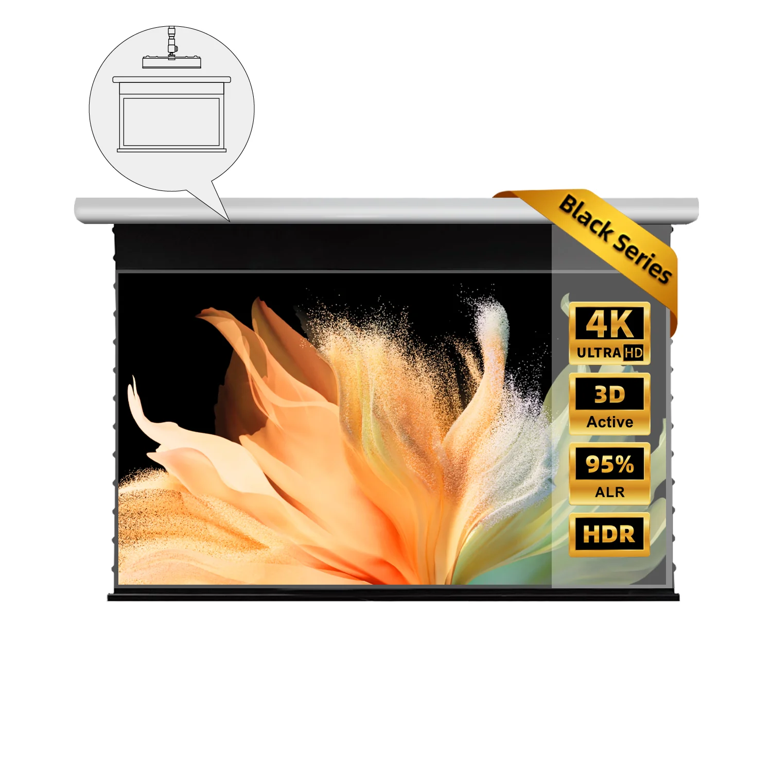 NothingProjector Black Series Slimline Motorized Tension Drop Down 95% ALR Projector Screen - Image 18
