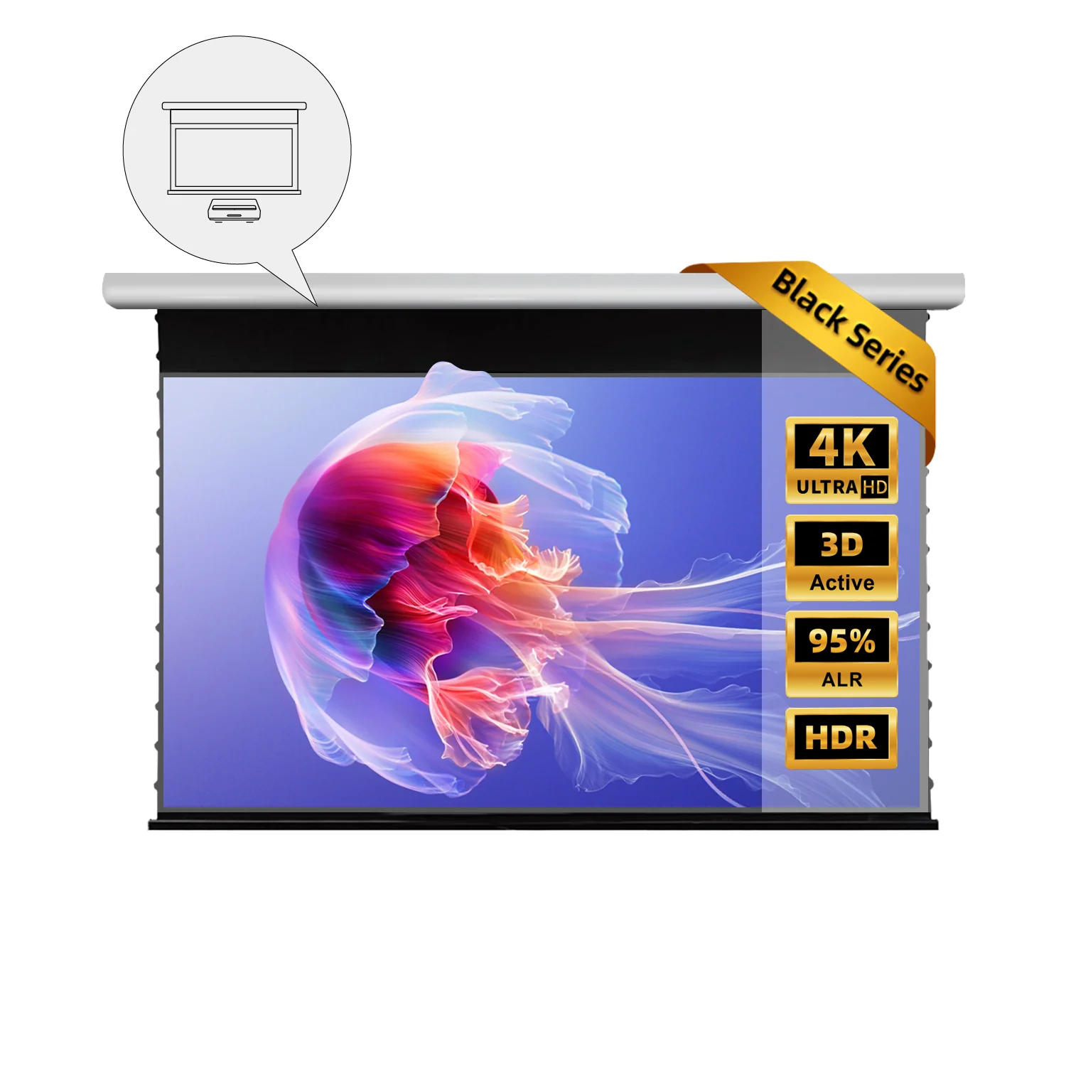 NothingProjector Black Series Slimline Motorized Tension Drop Down 95% ALR Projector Screen - Image 20