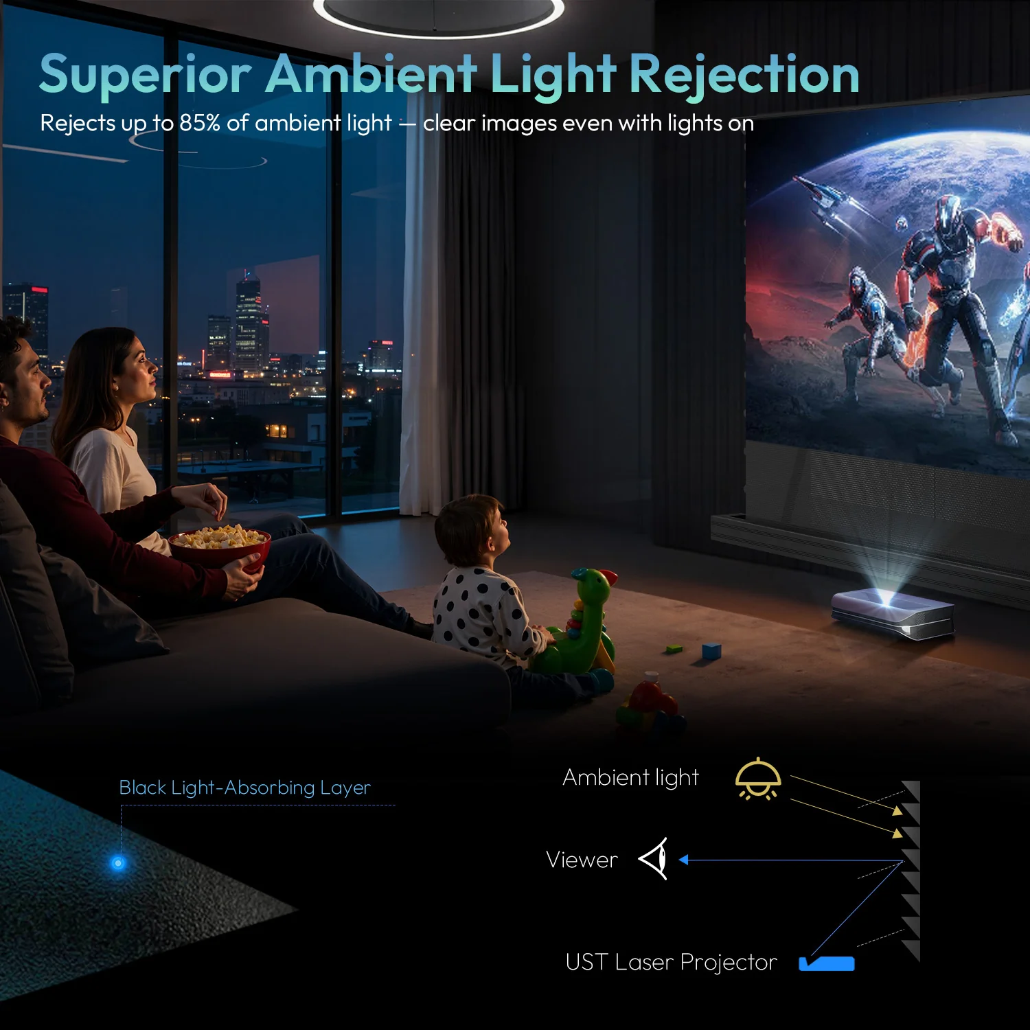 100''-120'' NothingProjector PET Crystal Classic 85% ALR Motorized Floor Rising Screen For UST Projector - Image 4