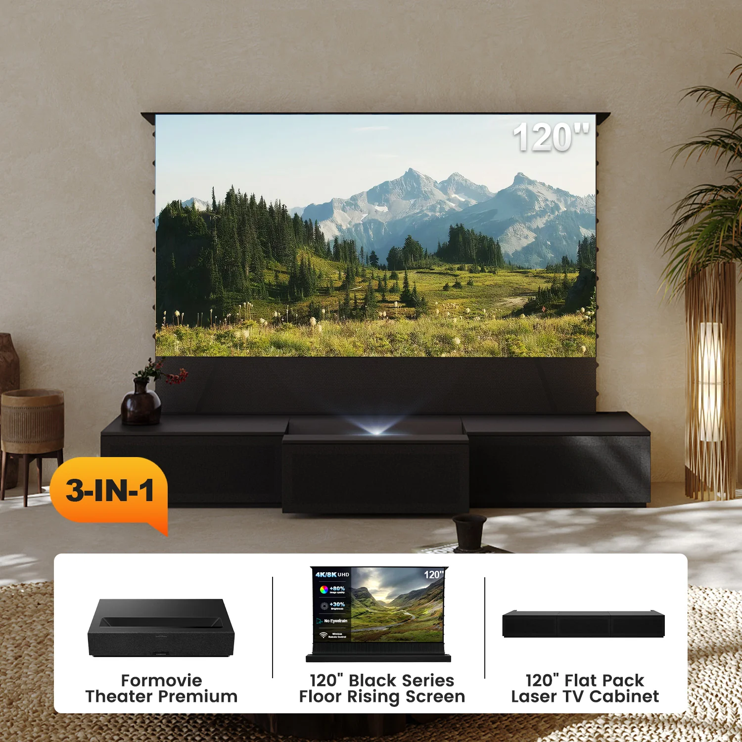 100"-120" Shore Black Motorized Laser TV Flat Pack Cabinet - Image 14