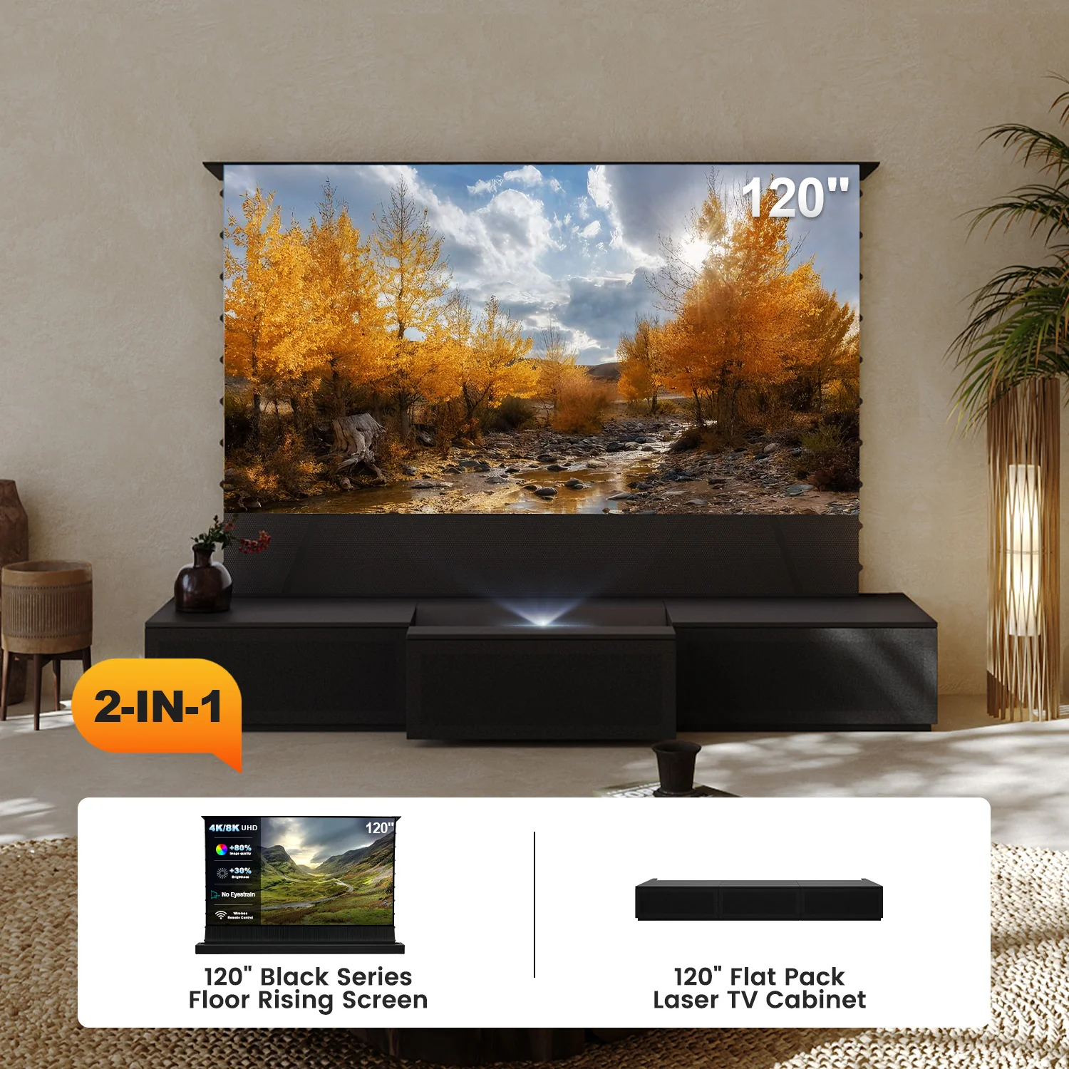 100"-120" Shore Black Motorized Laser TV Flat Pack Cabinet - Image 15