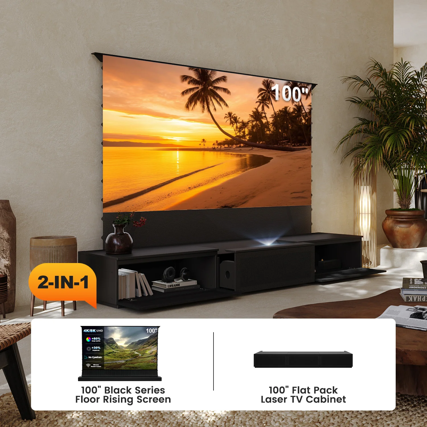 100"-120" Shore Black Motorized Laser TV Flat Pack Cabinet - Image 16