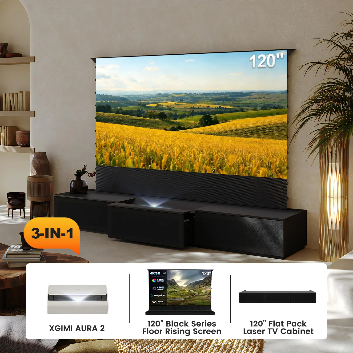 100"-120" Shore Black Motorized Laser TV Flat Pack Cabinet - Image 18