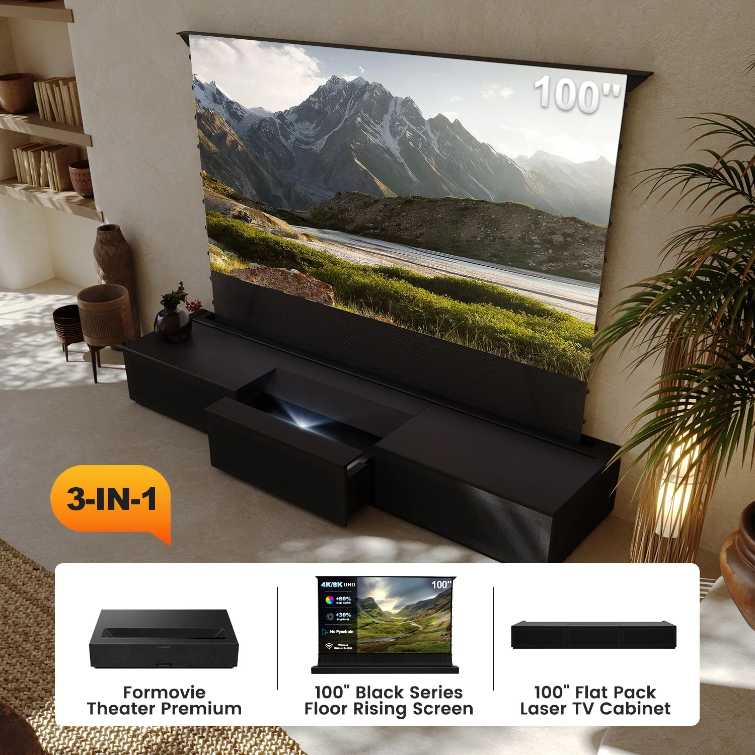 100"-120" Shore Black Motorized Laser TV Flat Pack Cabinet - Image 19
