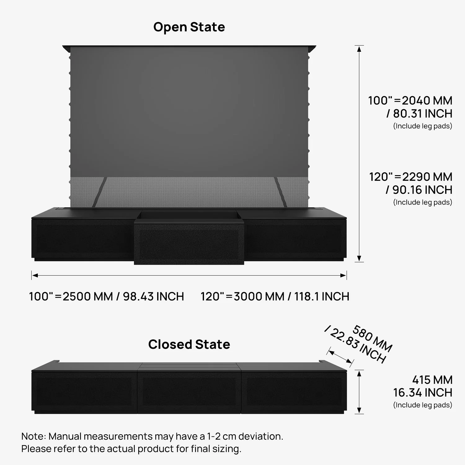 100"-120" Shore Black Motorized Laser TV Flat Pack Cabinet - Image 20