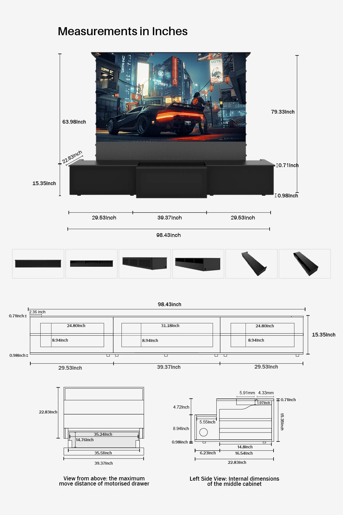 100"-120" Shore Black Motorized Laser TV Flat Pack Cabinet - Image 21