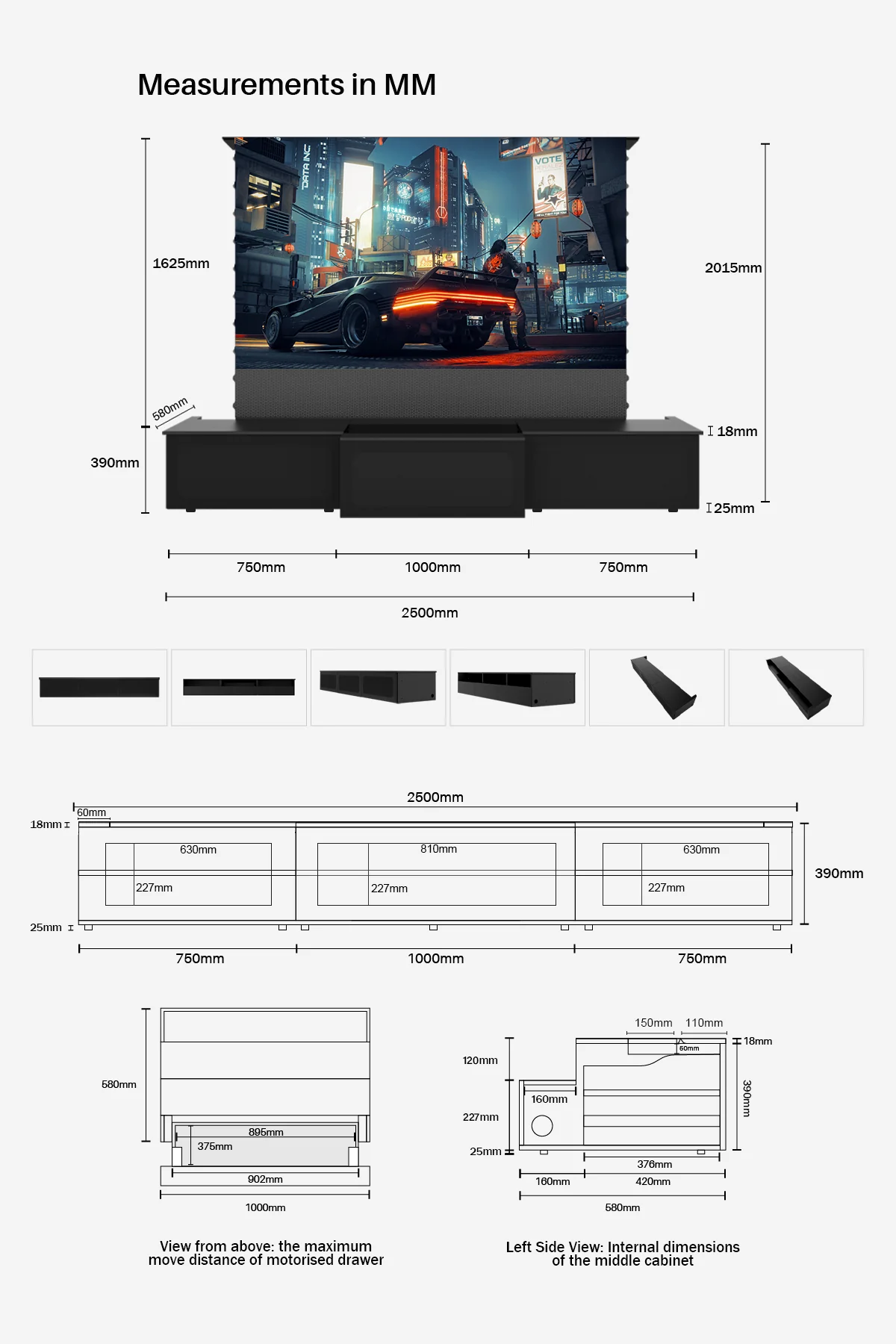 100"-120" Shore Black Motorized Laser TV Flat Pack Cabinet - Image 22