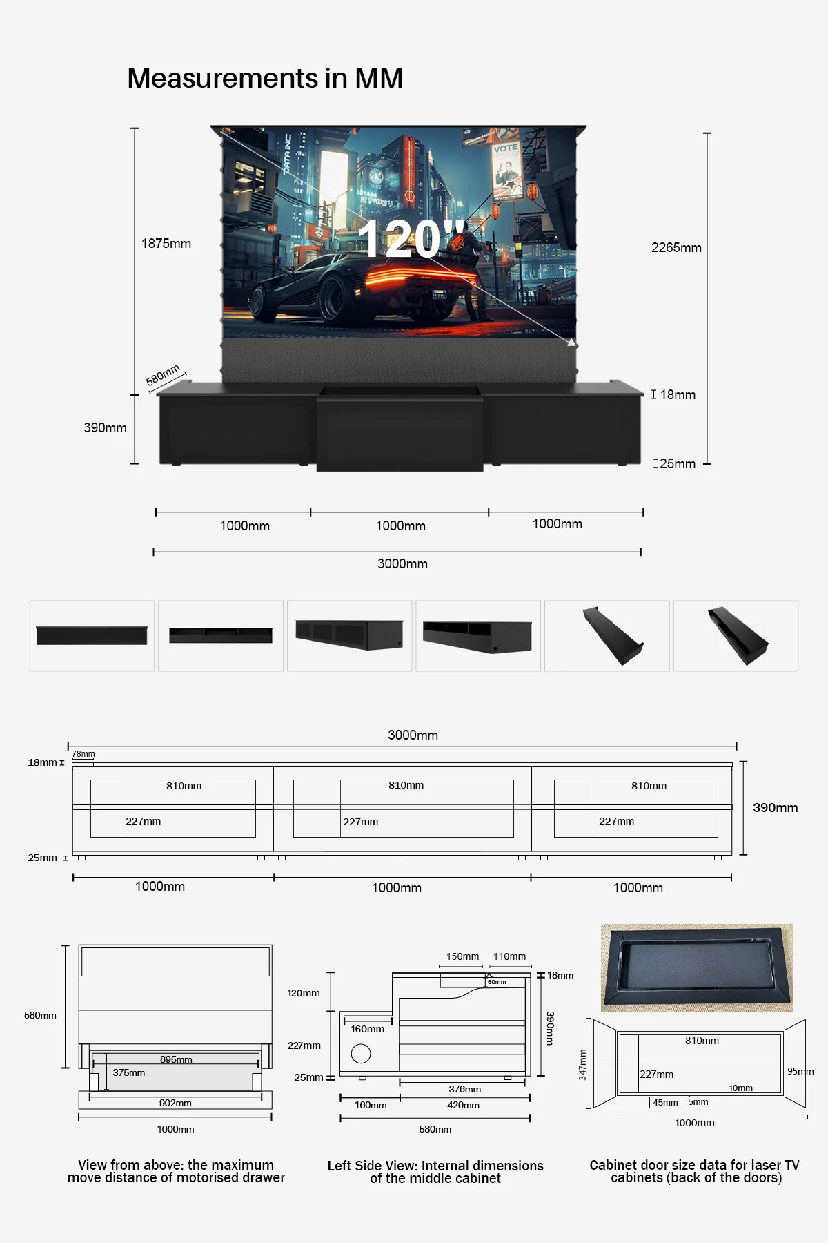 100"-120" Shore Black Motorized Laser TV Flat Pack Cabinet - Image 24