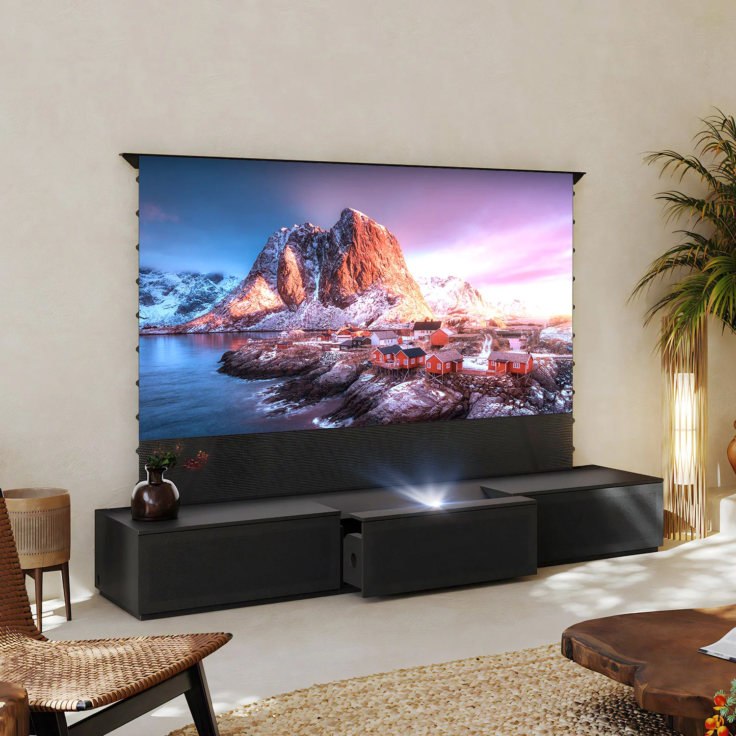 100"-120" Shore Black Motorized Laser TV Flat Pack Cabinet - Image 5
