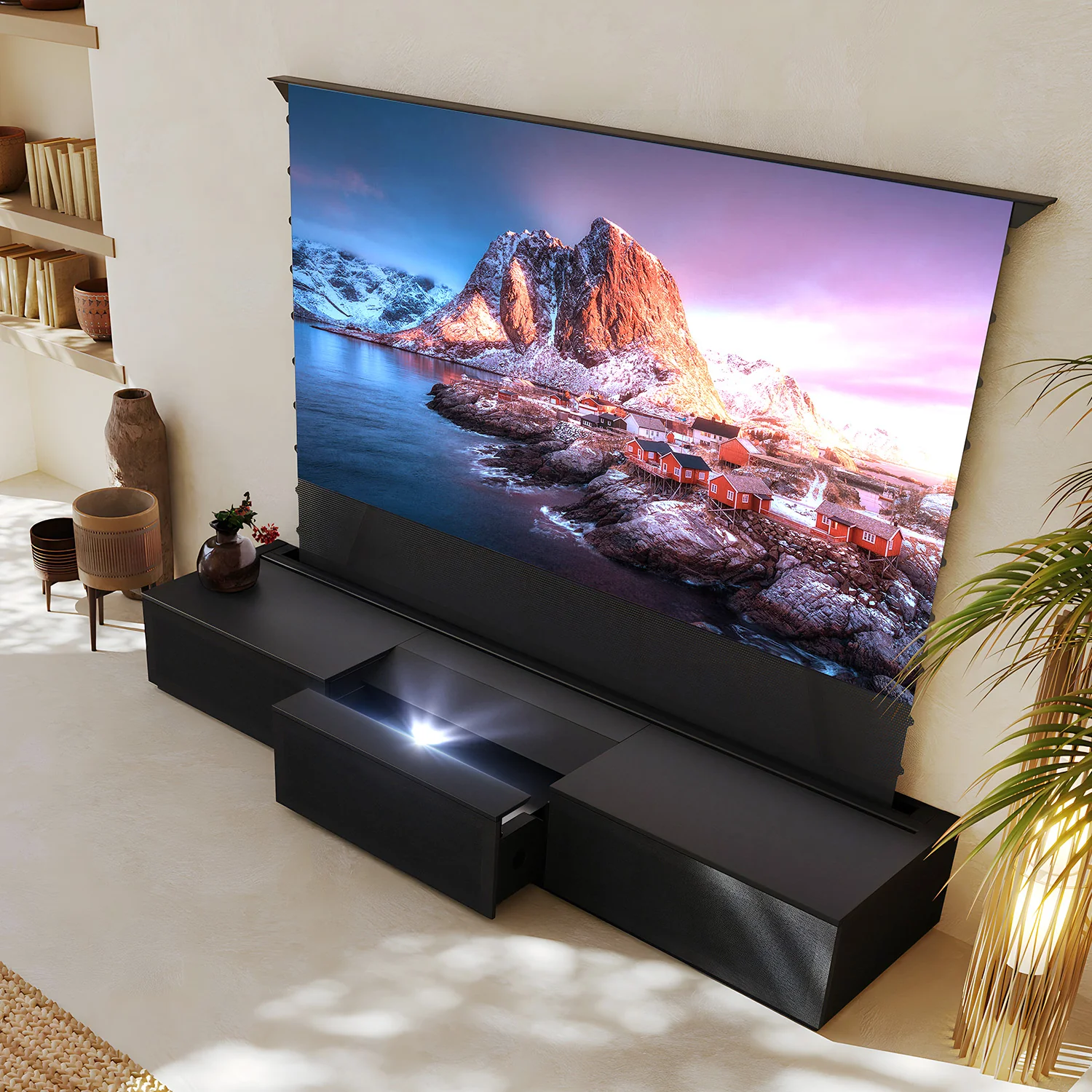 100"-120" Shore Black Motorized Laser TV Flat Pack Cabinet - Image 6