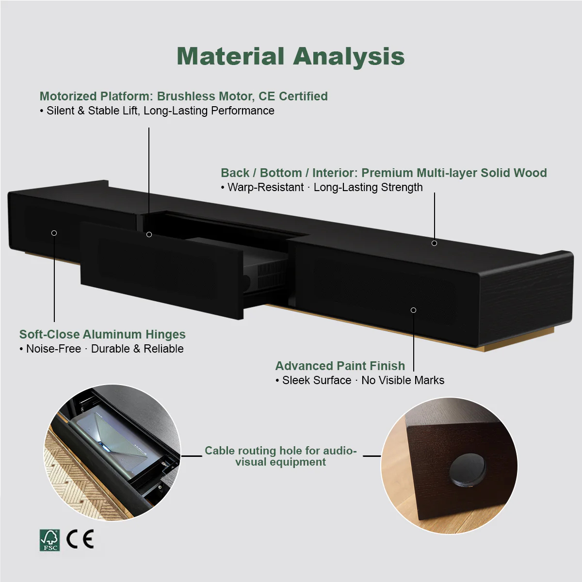 Shore Fully-Assembled Modern Matte TV Stand for UST Projector - Image 8