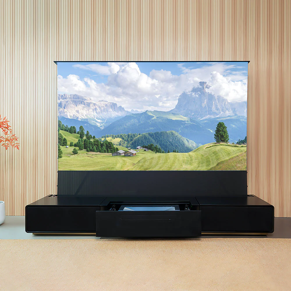 Shore UST Projector Matte Cabinet + Black Series Motorized Floor Rising Screen Bundle (Pre-Assembled) - Image 10