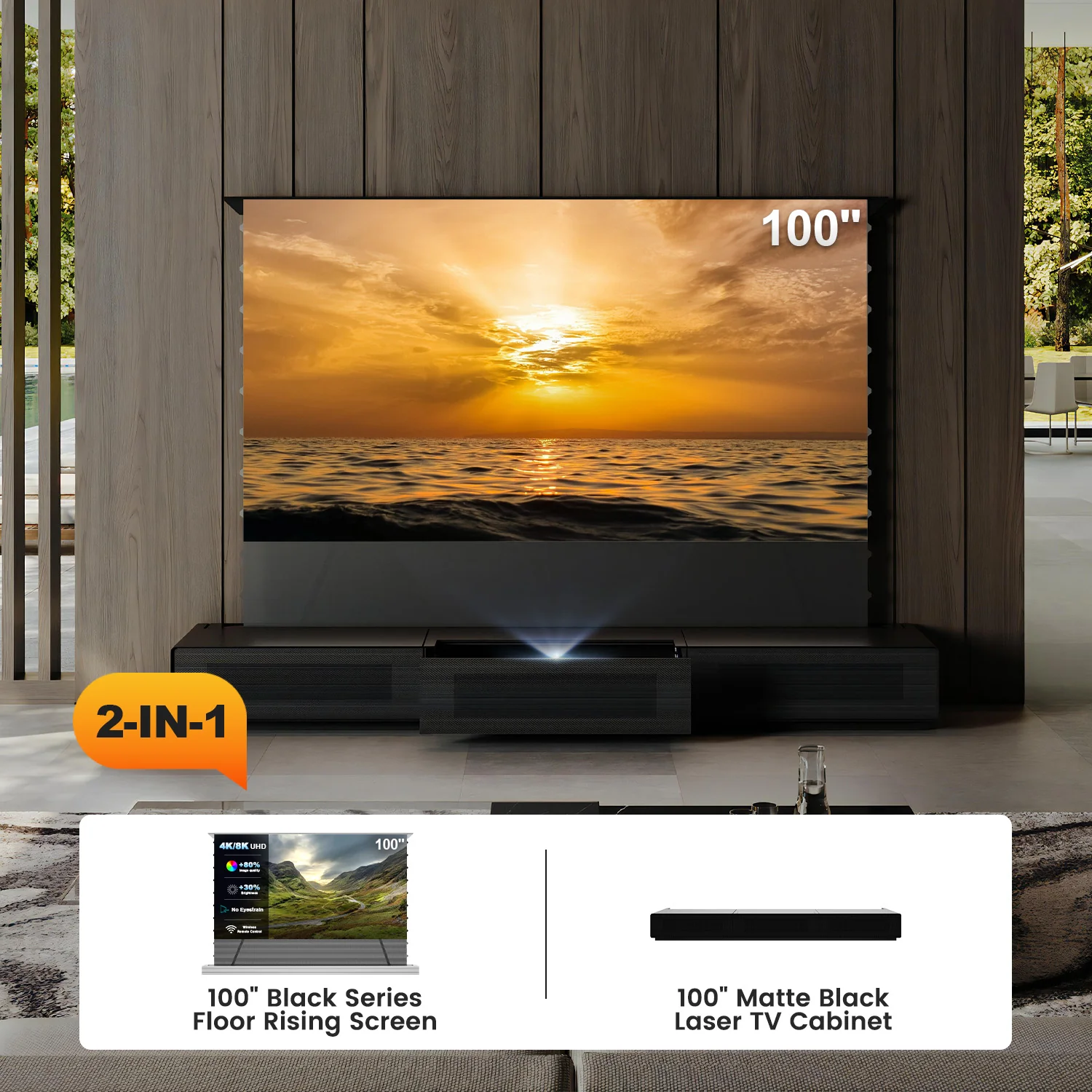 Shore UST Projector Matte Cabinet + Black Series Motorized Floor Rising Screen Bundle (Pre-Assembled) - Image 15