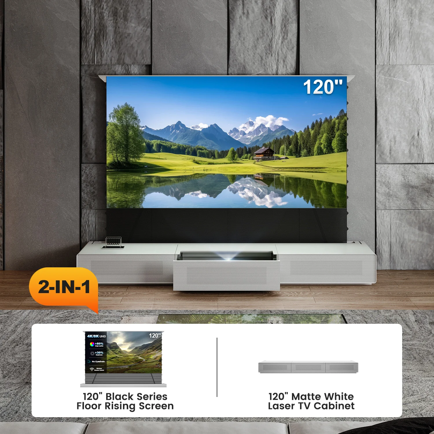 Shore UST Projector Matte Cabinet + Black Series Motorized Floor Rising Screen Bundle (Pre-Assembled) - Image 21