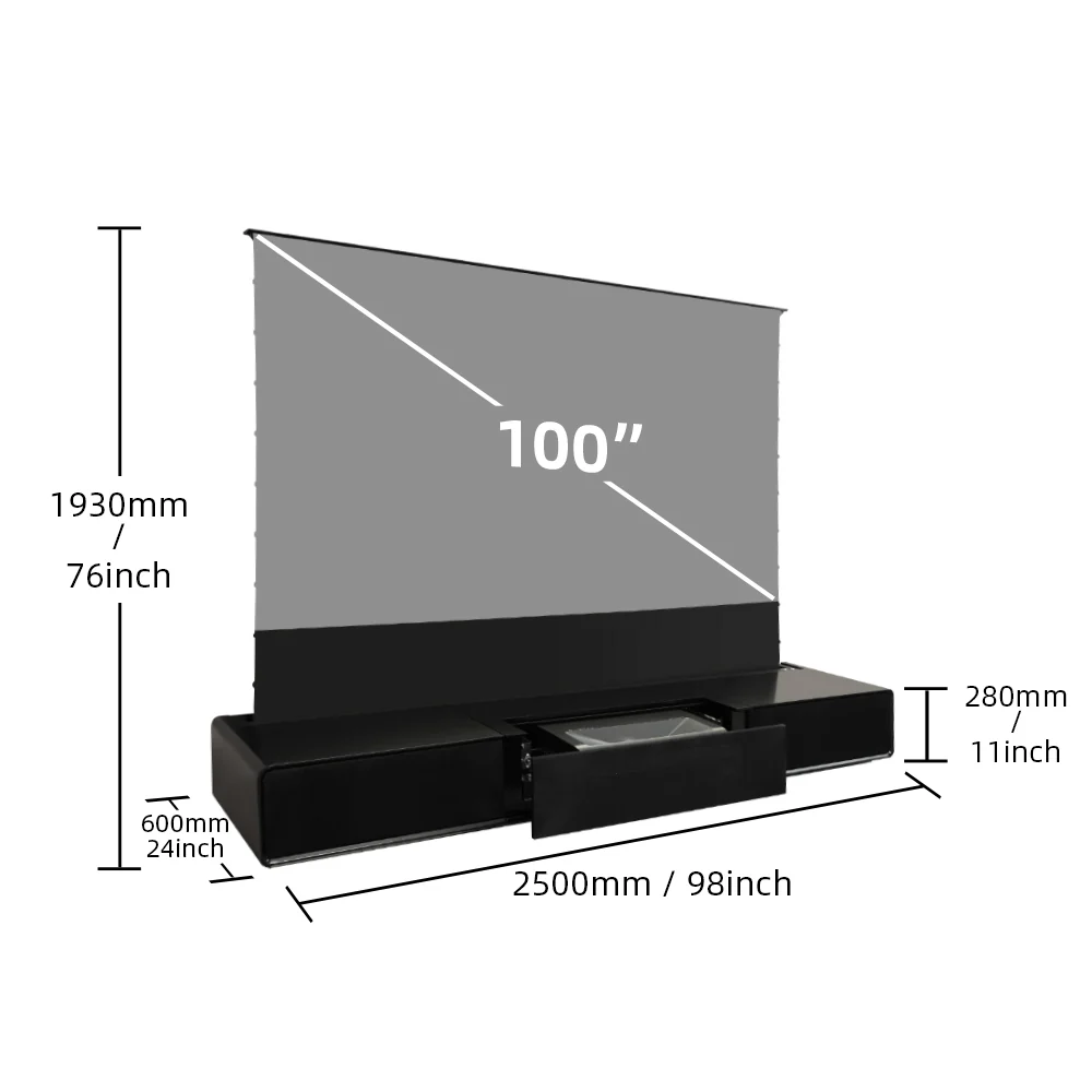 Shore UST Projector Matte Cabinet + Black Series Motorized Floor Rising Screen Bundle (Pre-Assembled) - Image 37