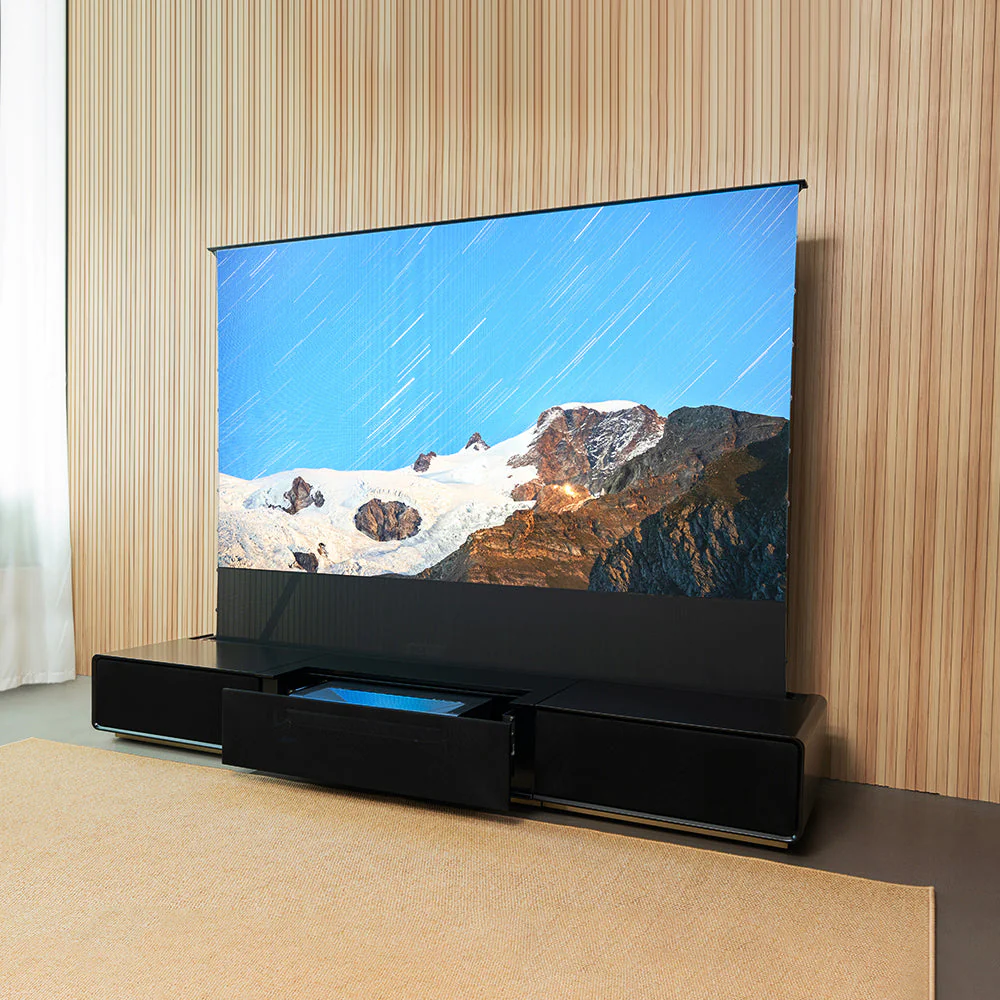 Shore UST Projector Matte Cabinet + Black Series Motorized Floor Rising Screen Bundle (Pre-Assembled) - Image 7