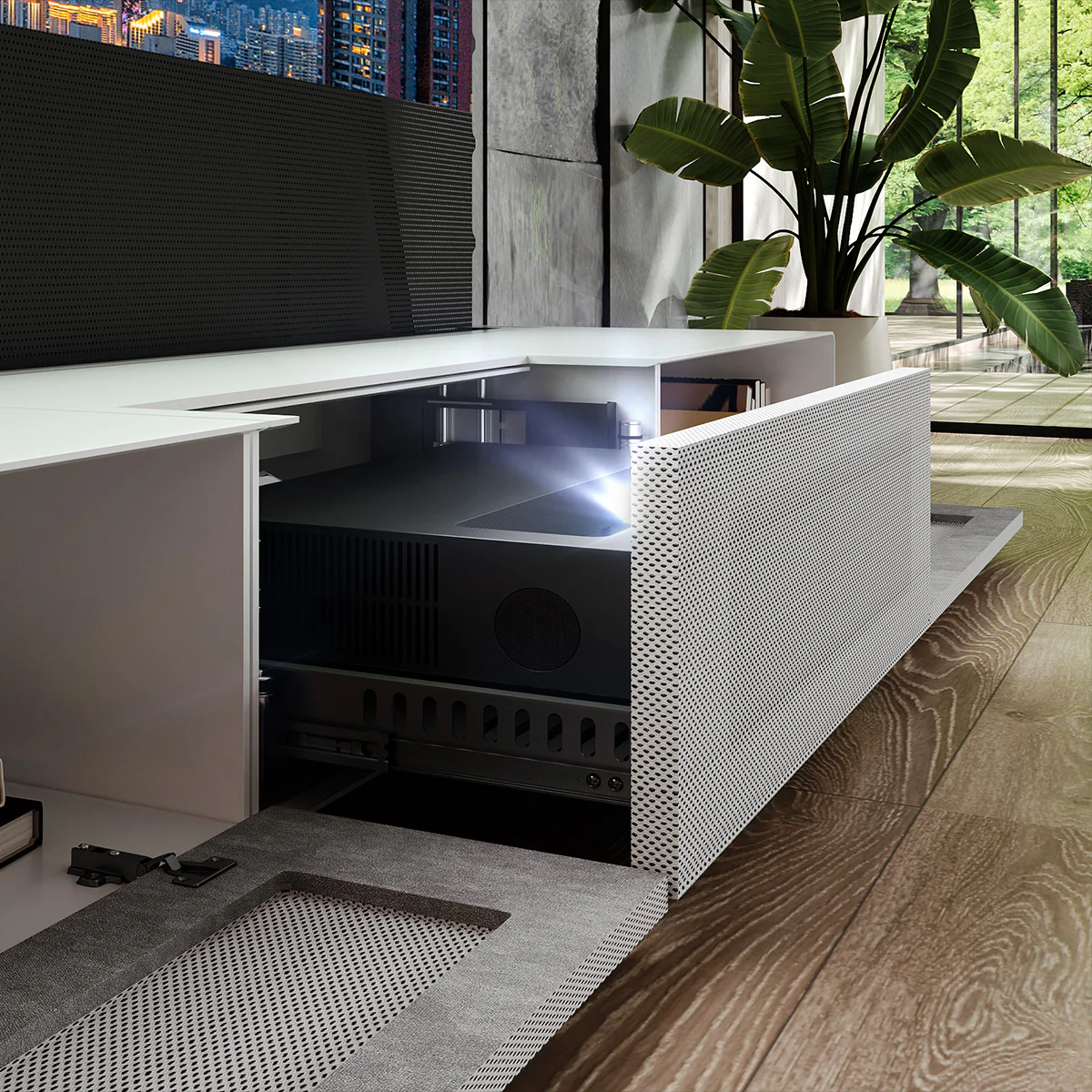 Shore Fully-Assembled Modern Matte TV Stand for UST Projector - Image 11