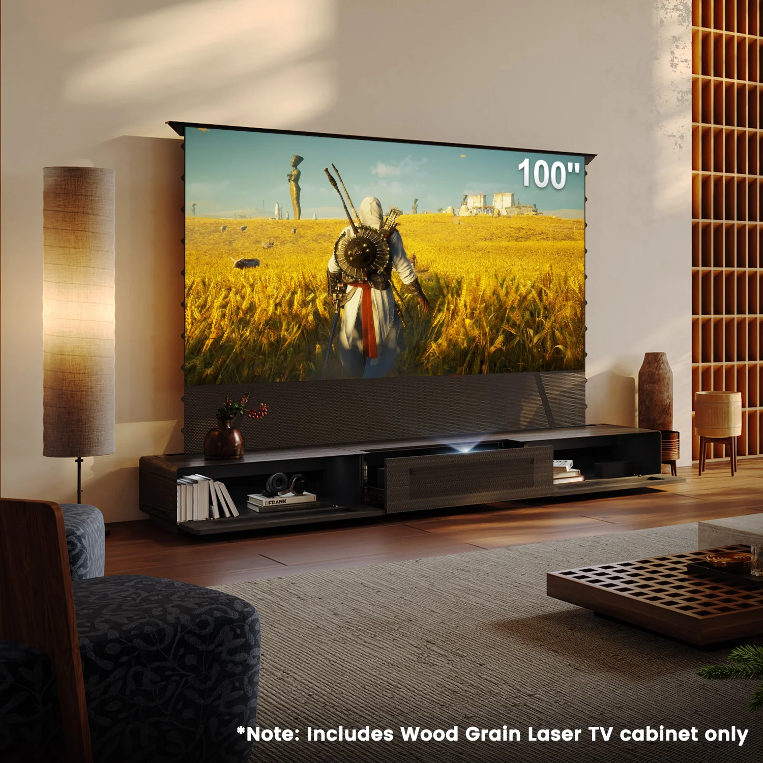 Shore Wood Grain TV Cabinet for Ultra Short Throw Projector (Pre-Assembled) - Image 3