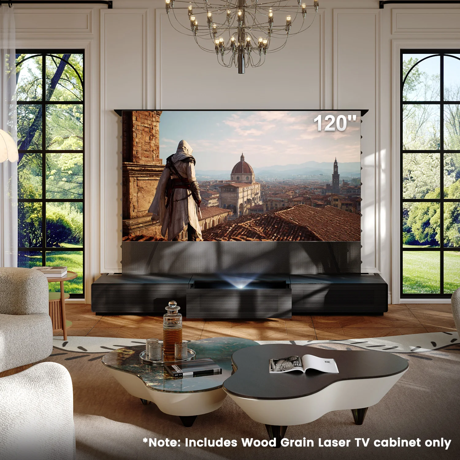 Shore Wood Grain TV Cabinet for Ultra Short Throw Projector (Pre-Assembled) - Image 7