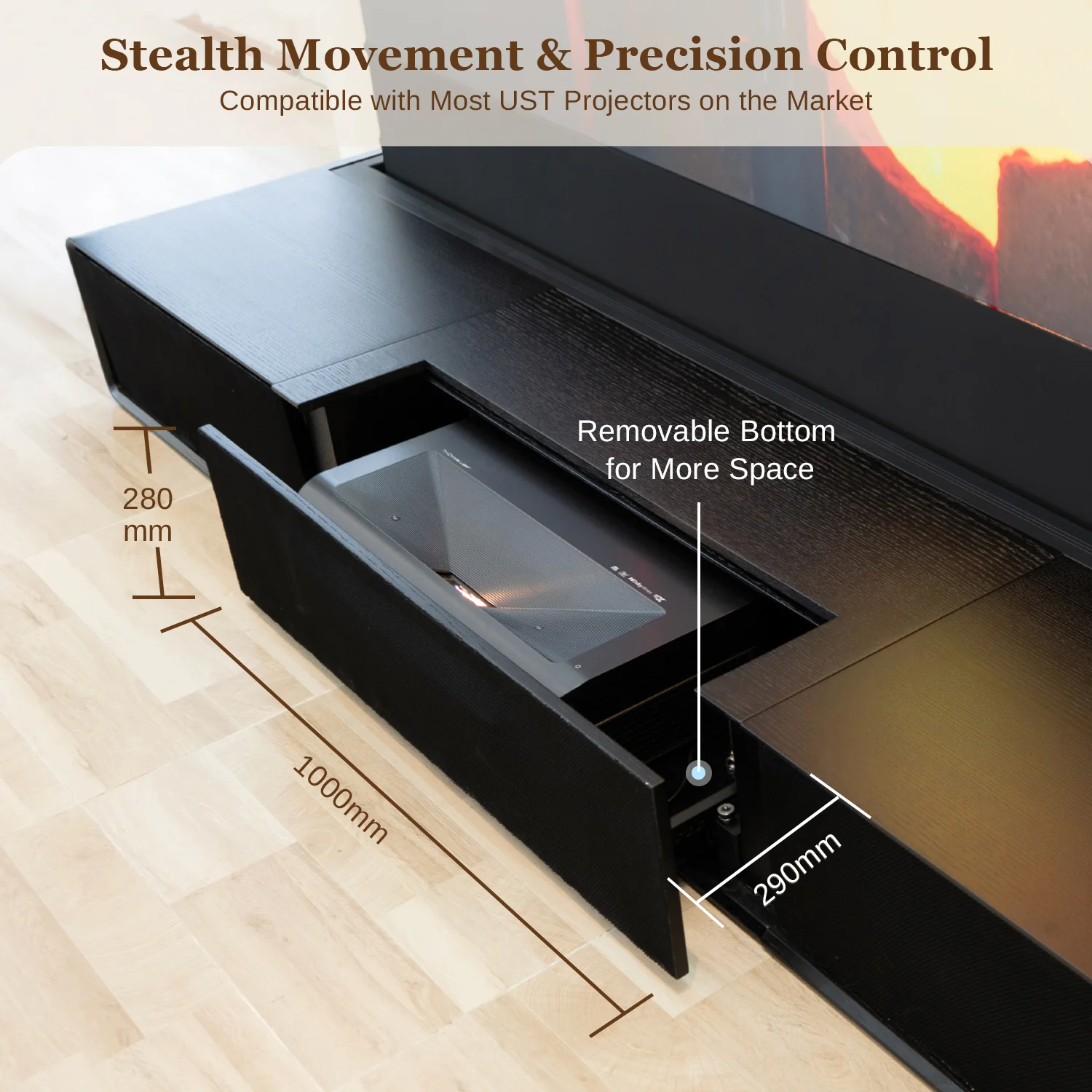 Shore Wood Grain TV Cabinet for Ultra Short Throw Projector (Pre-Assembled) - Image 15