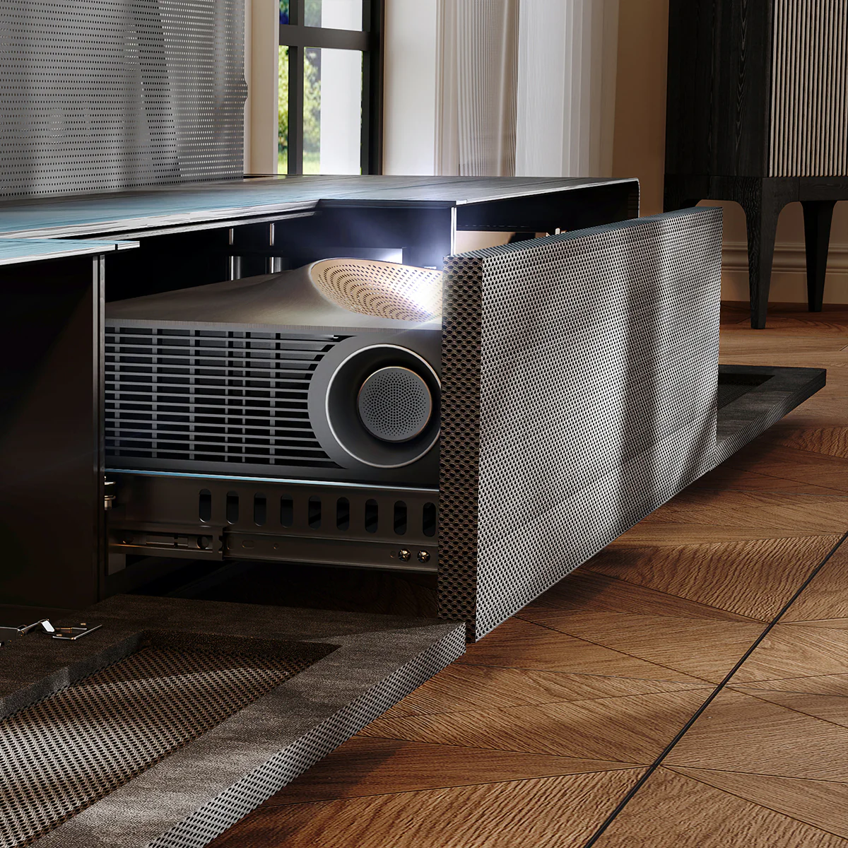 Shore Wood Grain TV Cabinet for Ultra Short Throw Projector (Pre-Assembled) - Image 6