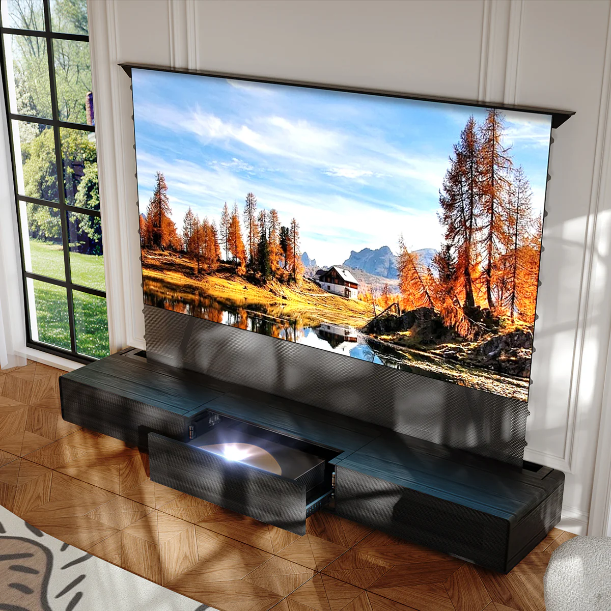 Shore Wood Grain TV Cabinet for Ultra Short Throw Projector (Pre-Assembled) - Image 13